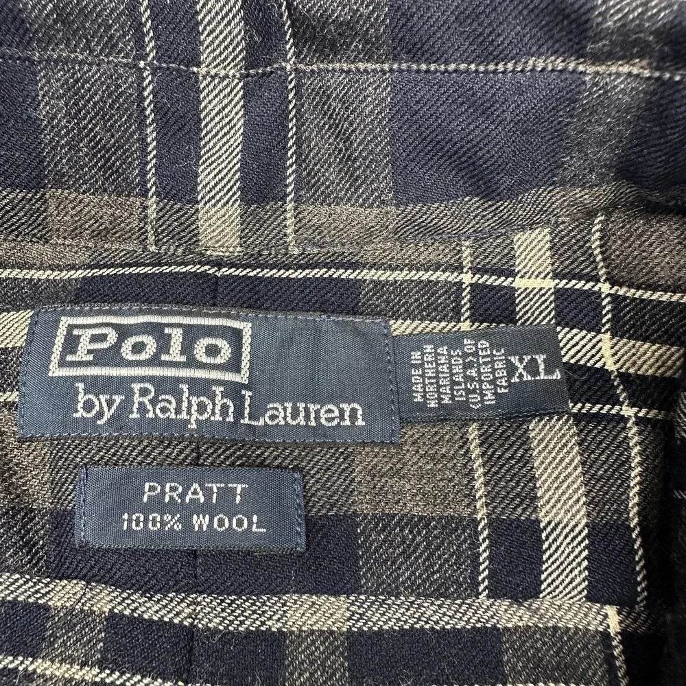 Vintage Polo Ralph Lauren Shirt‎ Men XL Blue Plaid Wool Pratt Button Up Heritage